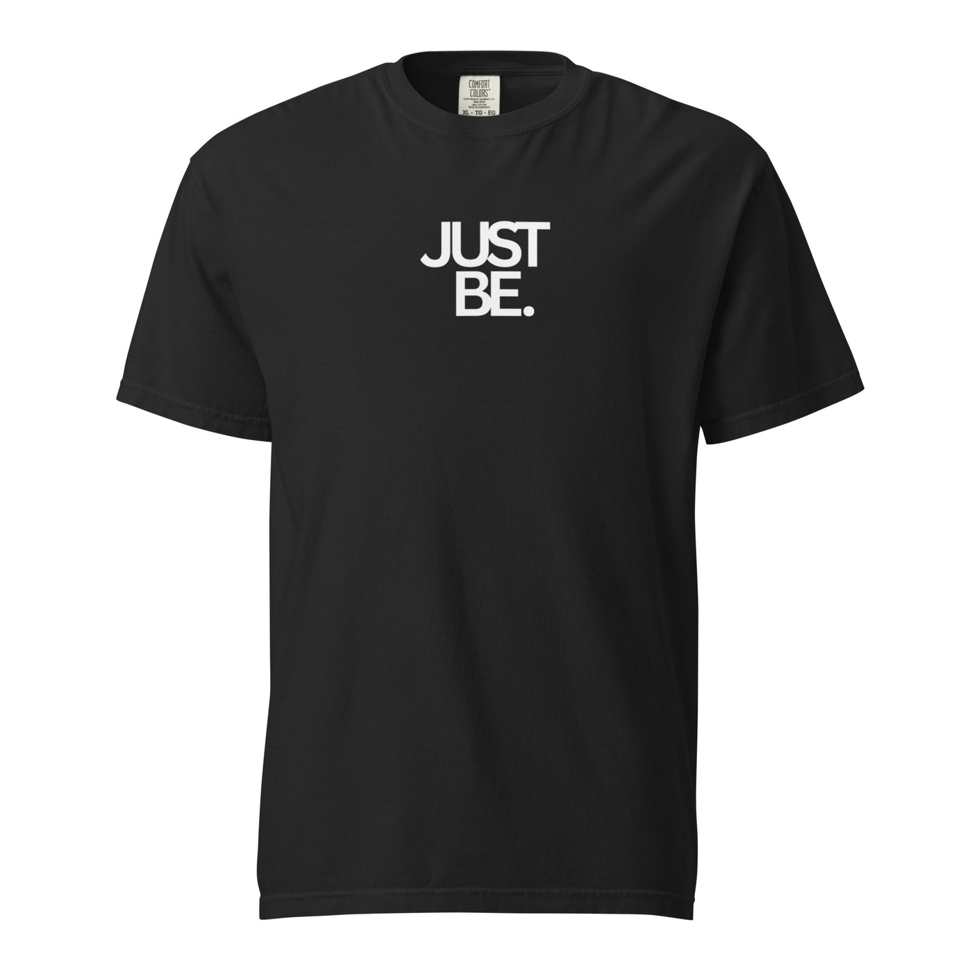 Just Be Signature Tee by Guardfashions, black minimalist streetwear T-shirt with bold typography design.